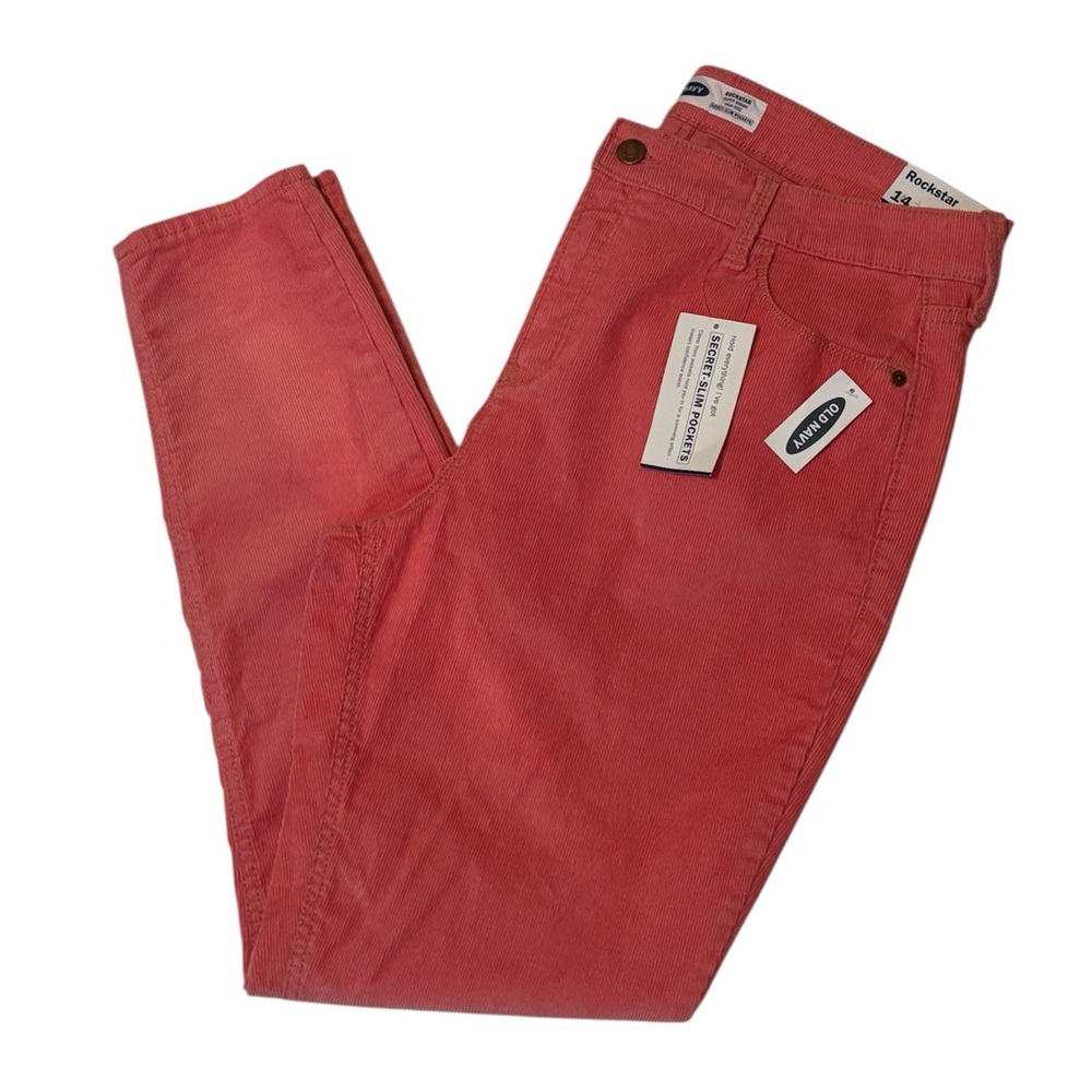 OLD NAVY Coral Corduroy “Rockstar” High Rise Super Skinny Jeans Size 14 *NEW*